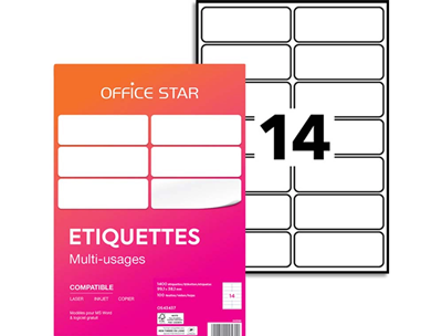 OFFICE STAR - 1400 étiquettes pour imprimante laser jet encre et copieur 99,1x38,1 mm